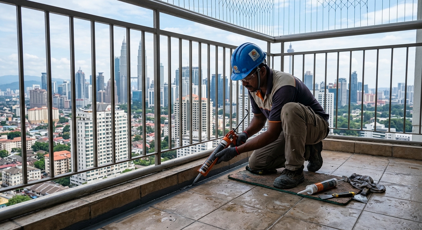 Balcony Waterproofing dilaksanakan pada hartanah di Malaysia