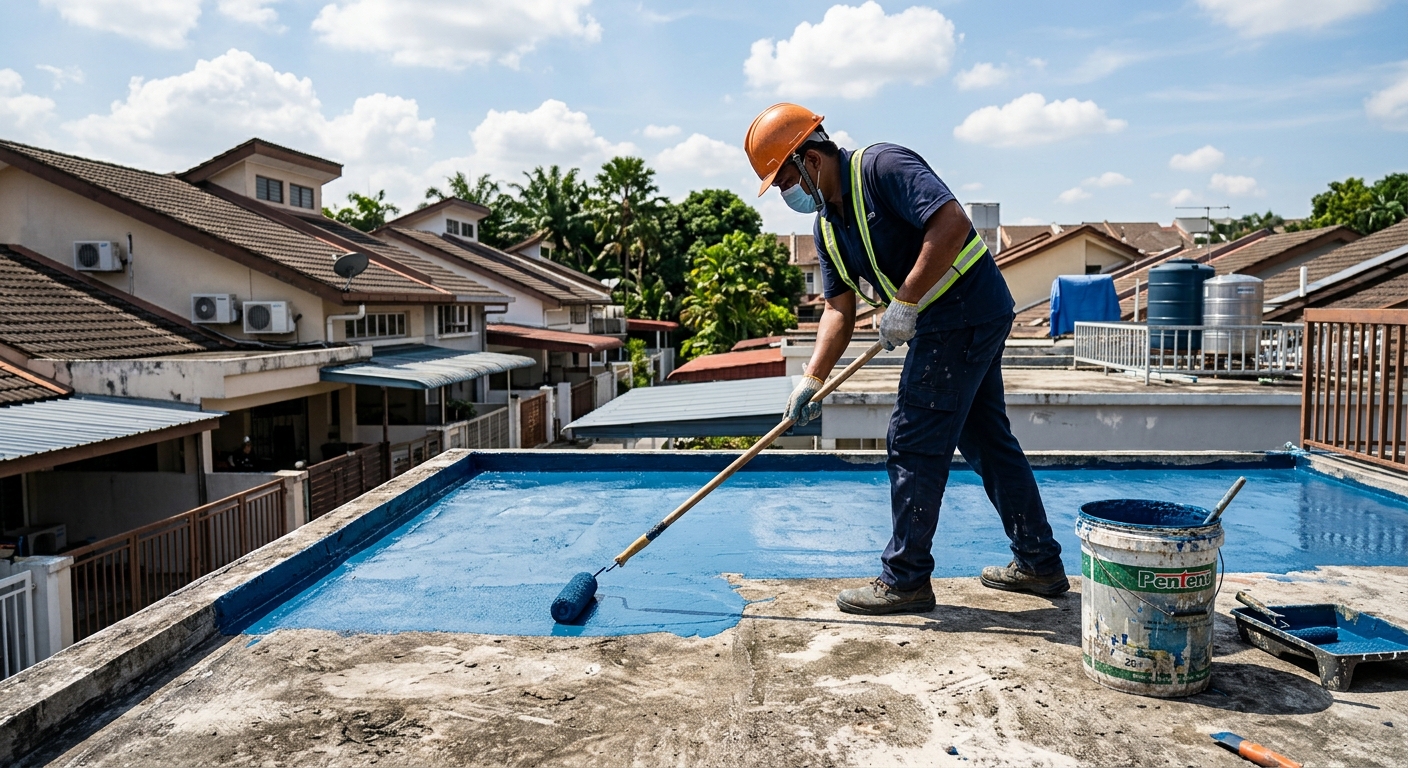 Roof Waterproofing dilaksanakan pada hartanah di Malaysia